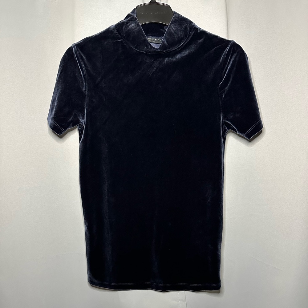 Navy Blue Velour Turtleneck